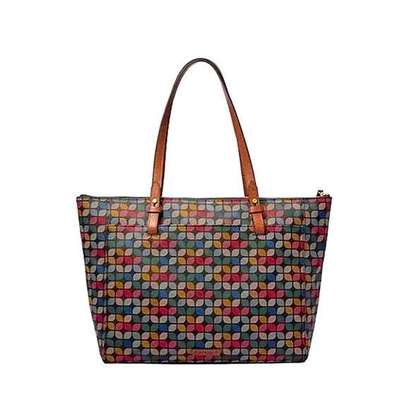 Fossil Rachel Geometric printed PVC Zip VeganTote Multicolor & Key Charm⭐️ - Picture 8 of 17